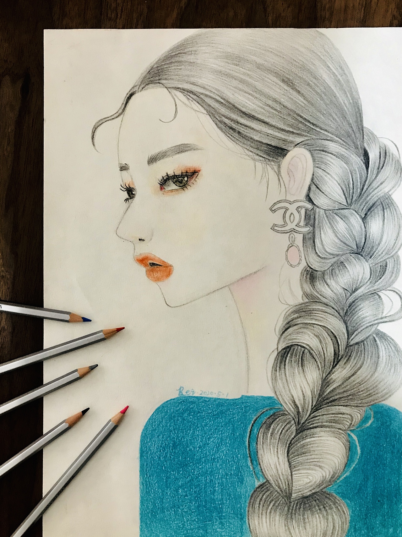 人物多肉彩铅画