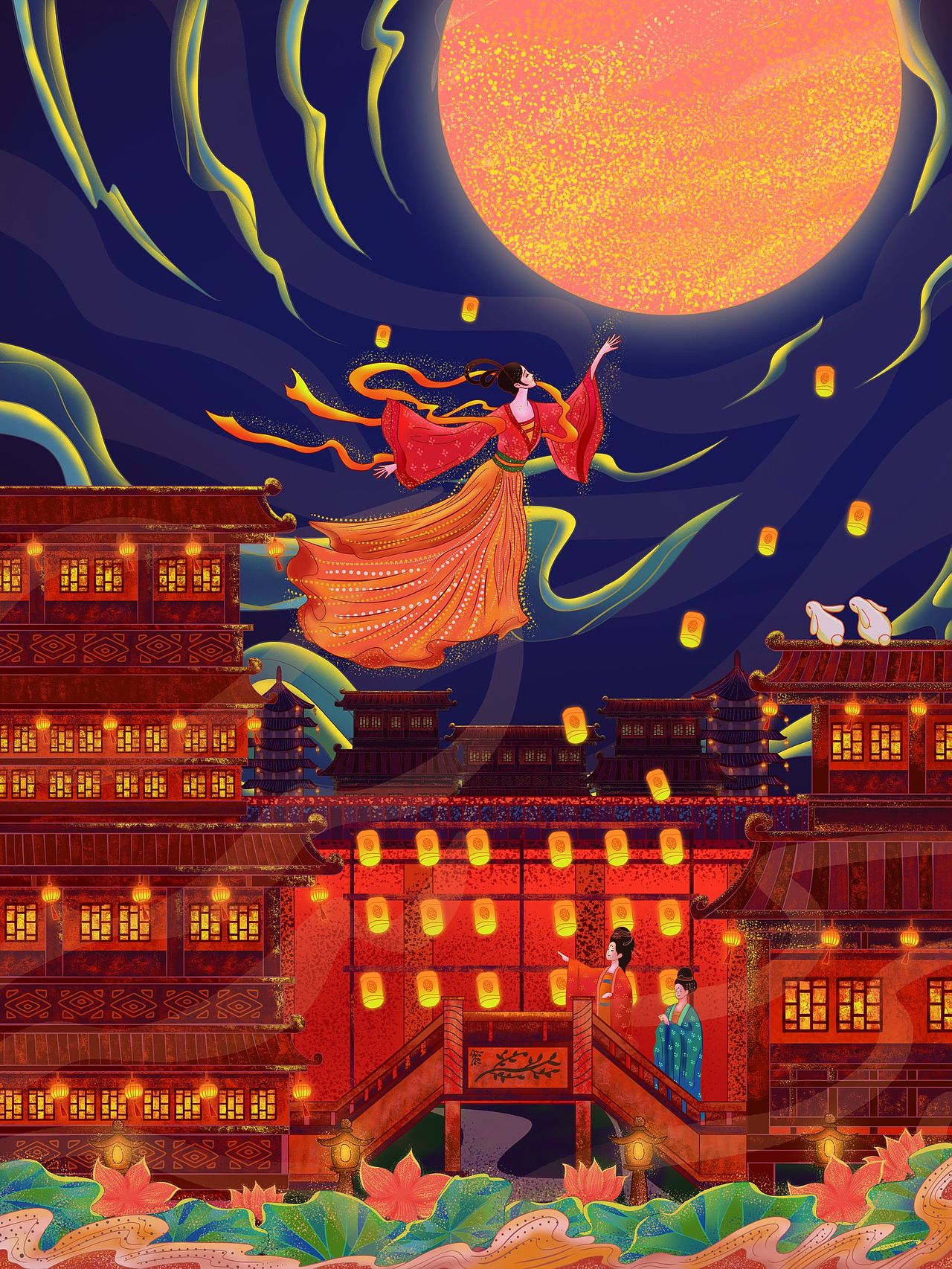 国潮插画 嫦娥奔月（图ZMzI4OTE0NDgw） - 商业插画 - 站酷设计师古西彦插画师原创素材 - 站酷ZCOOL