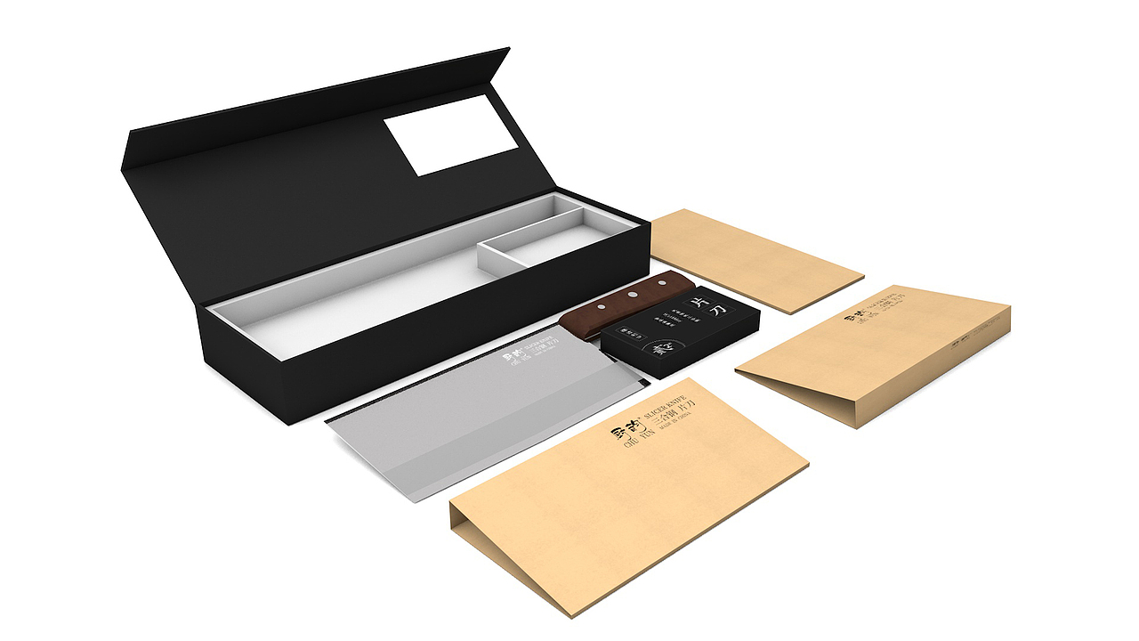 黑色简约厨房厨片刀菜刀镂空纸质纸盒包装外盒方案