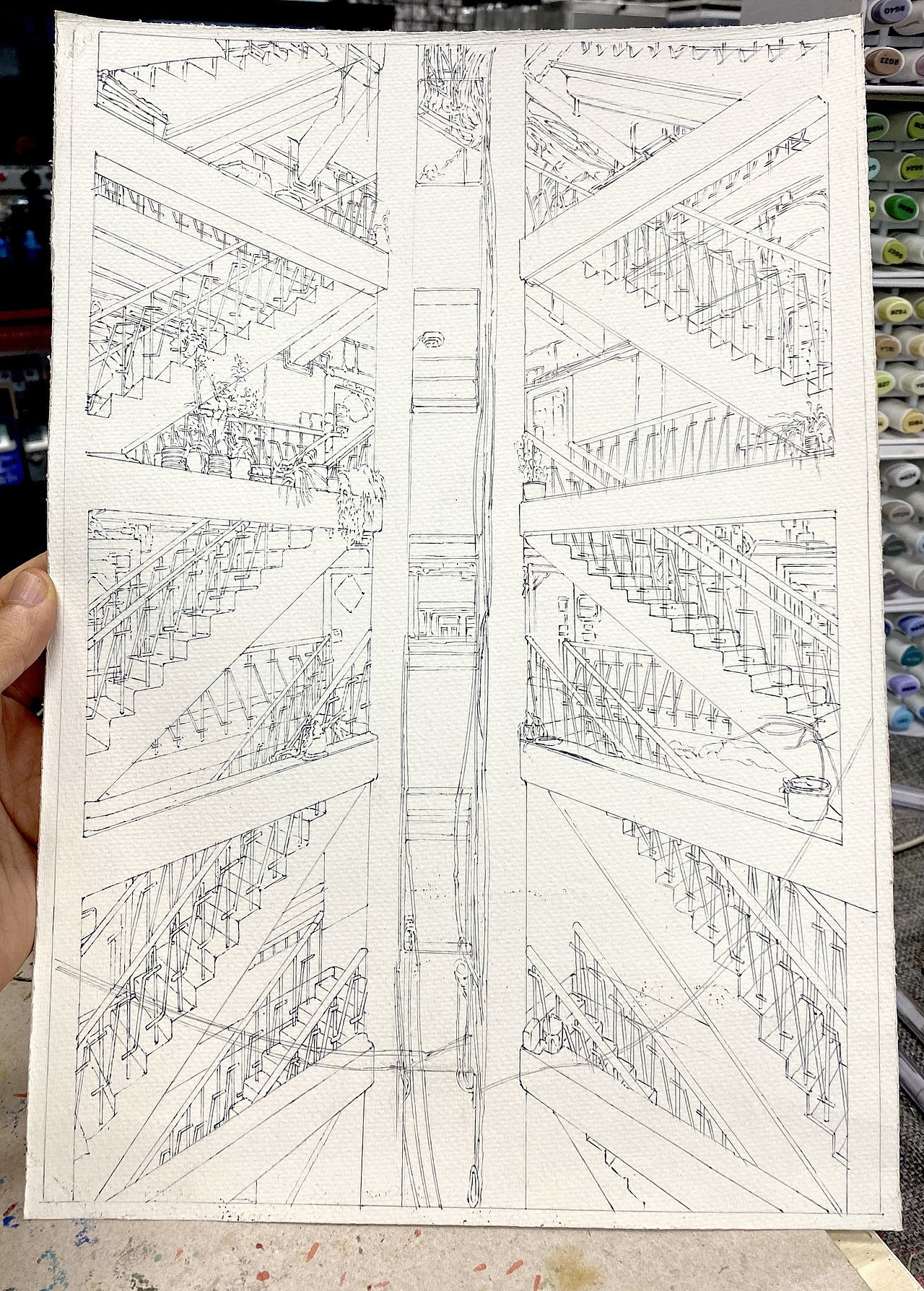 《少年的你》重庆筒子楼马克笔|纯艺术|绘画|赵航马克笔_原创作品