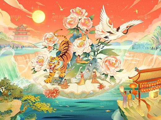 《虎鹤双形》国潮插画（个人主页-ZNTY5NjMwNTY=） - 商业插画 - 站酷设计师野苔藓moss原创素材 - 站酷ZCOOL