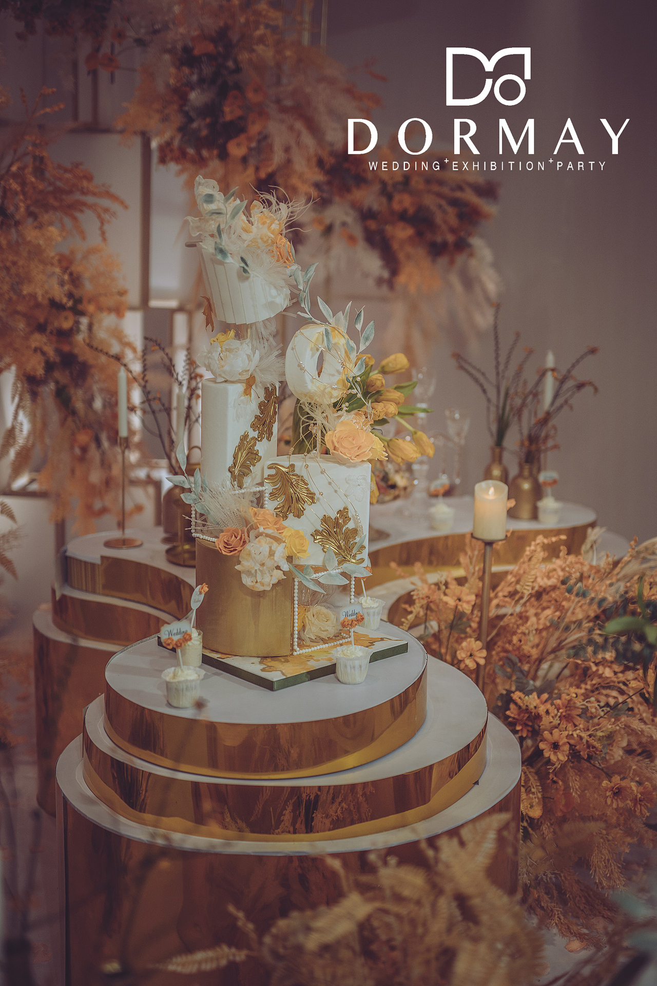 【Light Luxury】金色橘色系婚礼蛋糕（图ZMTYzOTI1ODQw） - 工艺品设计 - 站酷设计师方糖手作原创素材 - 站酷ZCOOL
