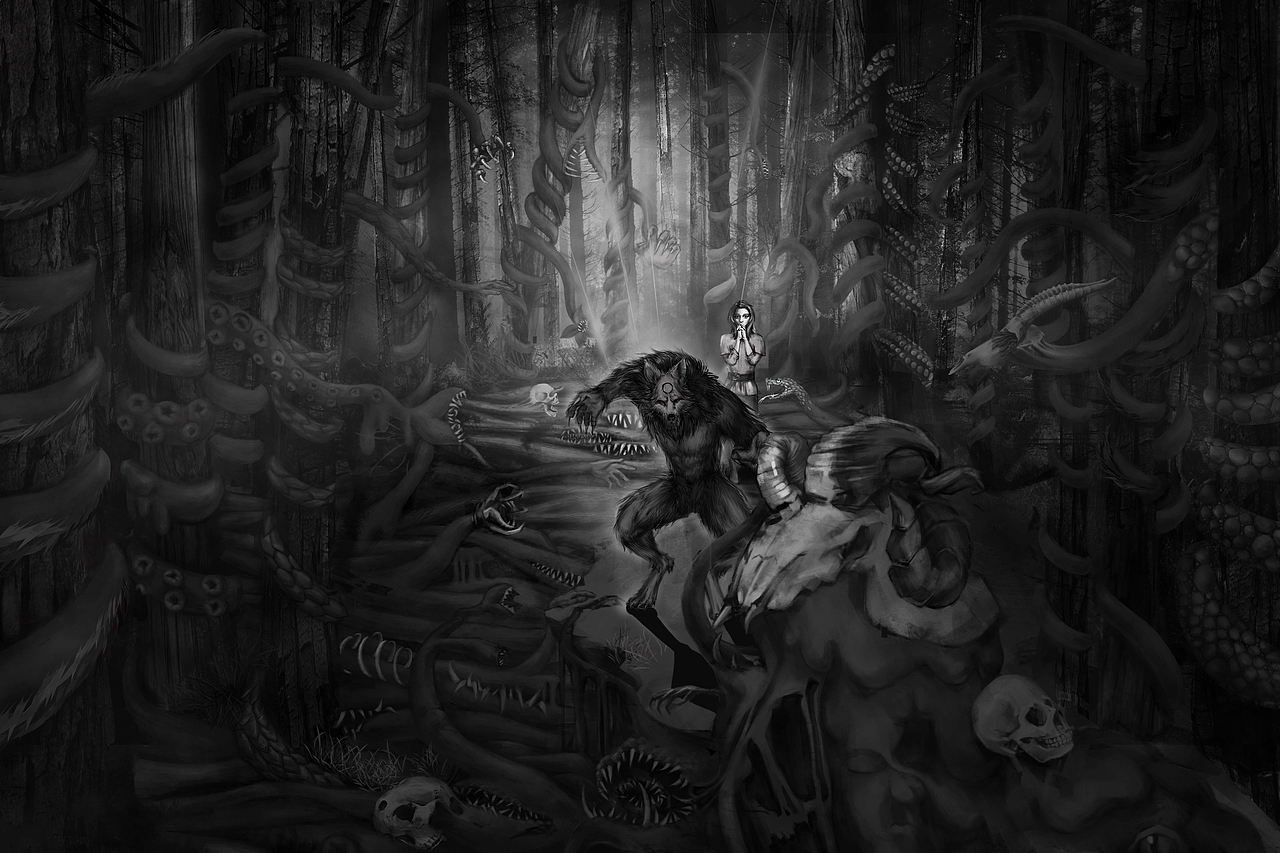 狼人与小女孩（图ZMjkwMzgxMDgw） - 概念设定 - 站酷设计师铁英原创素材 - 站酷ZCOOL