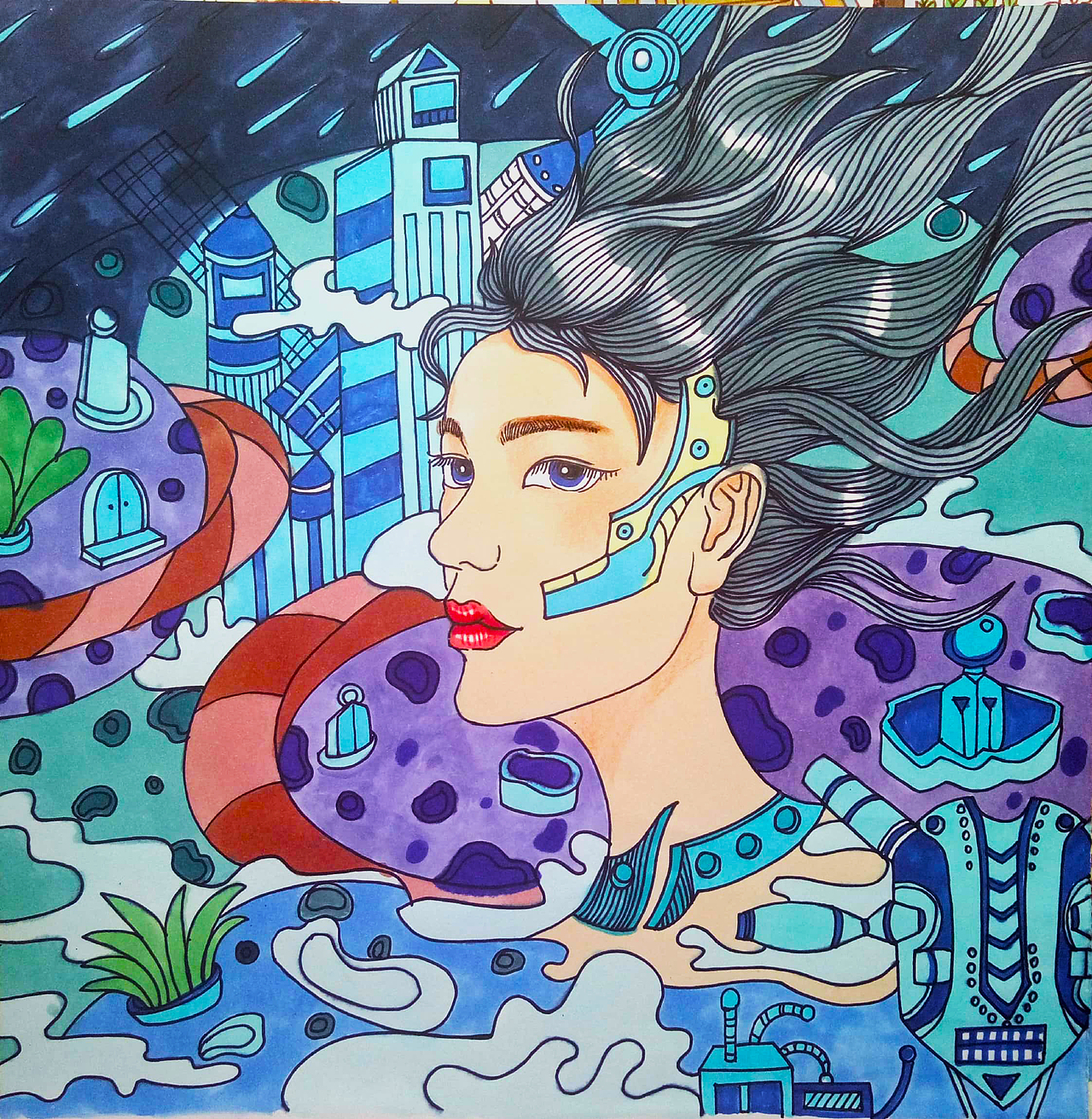 黑白彩色装饰画