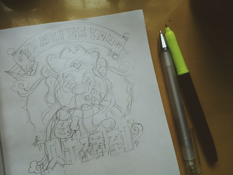 初五画的财神,回家匆忙,忘记带橡皮,直接在草图上用水笔上色遮盖···