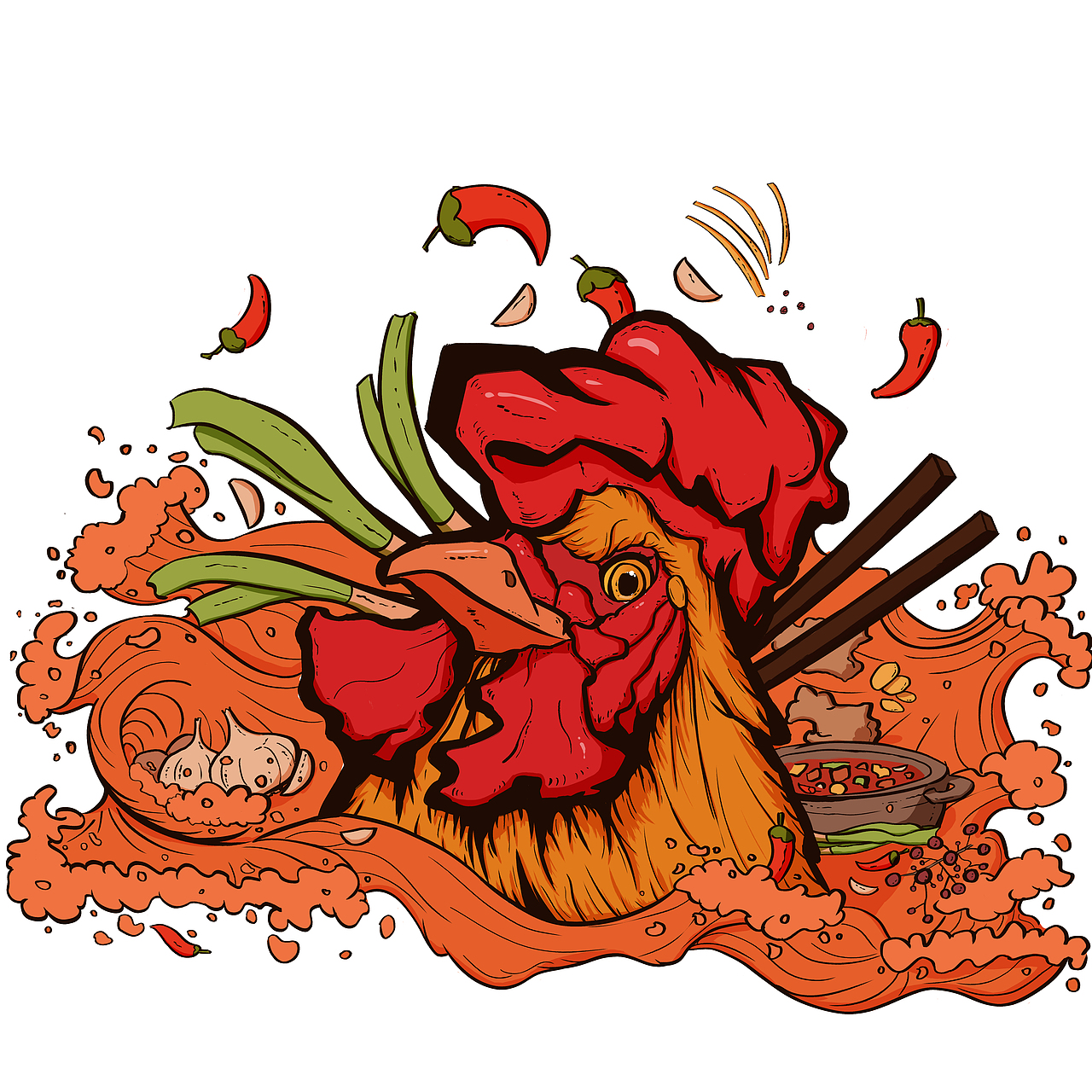 辣子鸡商业插画