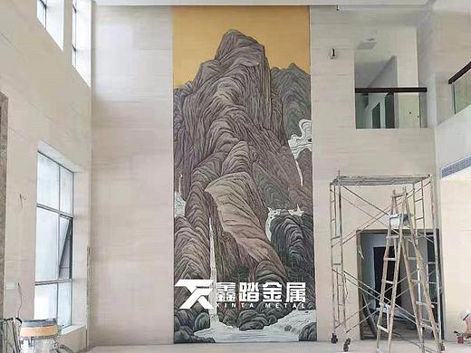 大型紫铜手工锻造山水壁画——紫铜锻造大型背景墙