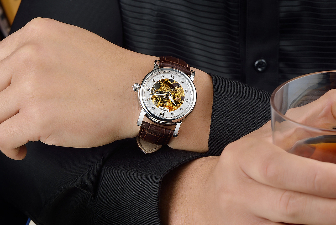 手表摄影/NESUN尼尚双面镂空精钢防水自动机械男士手表