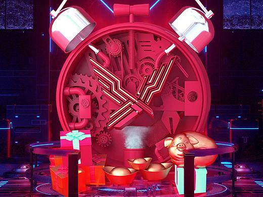 夜店酒吧跨年时间钟表海报设计