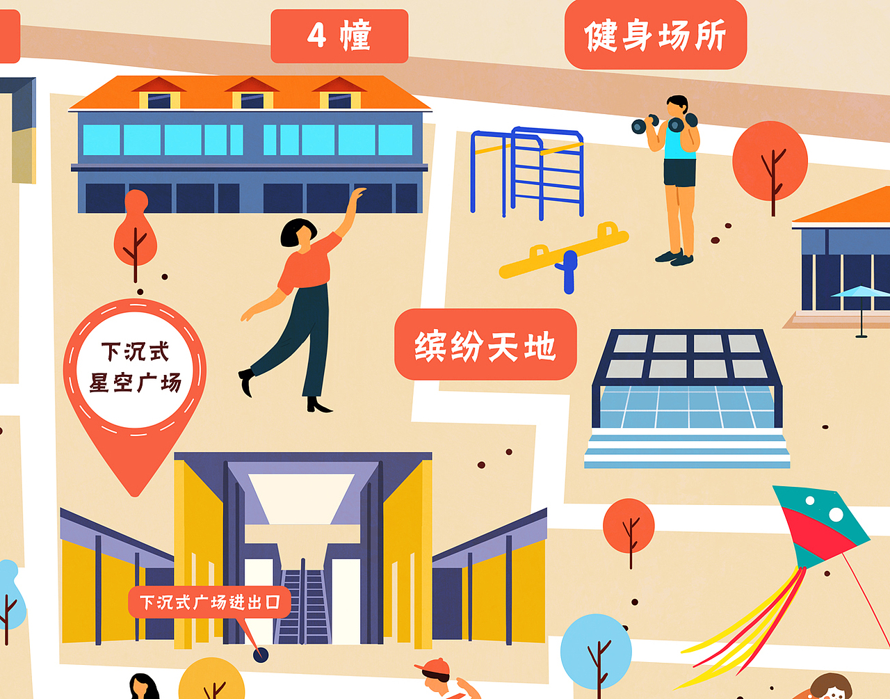 手绘地图-绿城桃源小镇缤纷地图