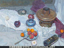 金属器皿冷灰色调组合写生示范-天津高考美术培训