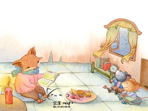 水彩手绘 狐狸和小老鼠 儿童插画 