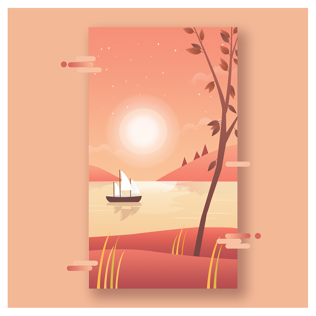 黄昏风景系插画（图ZMjAwMjYwMjQw） - 创作习作 - 站酷设计师暖狮子原创素材 - 站酷ZCOOL