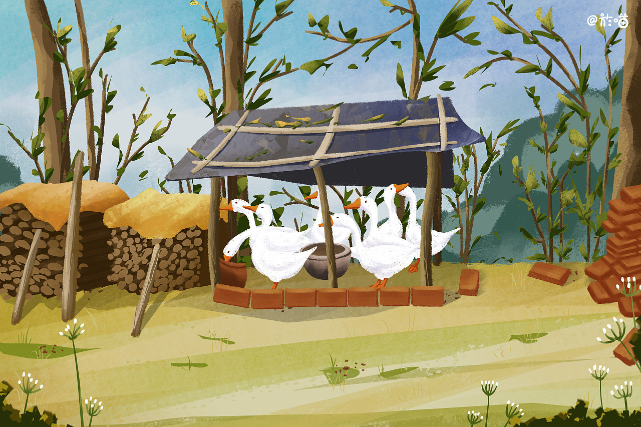 插画-外婆家的鹅