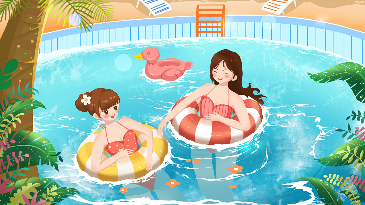 夏日冲浪泳池清凉插画|插画|商业插画|z77992165 - 原创作品 - 站酷