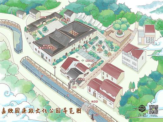 嘉欣园廉政文化公园导览图手绘地图古风山水插画