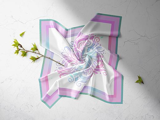 花与爱蓝色粉色时尚丝巾设计