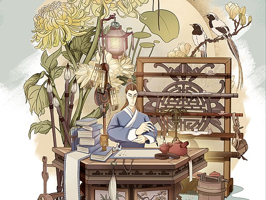 国潮插画练习-书生