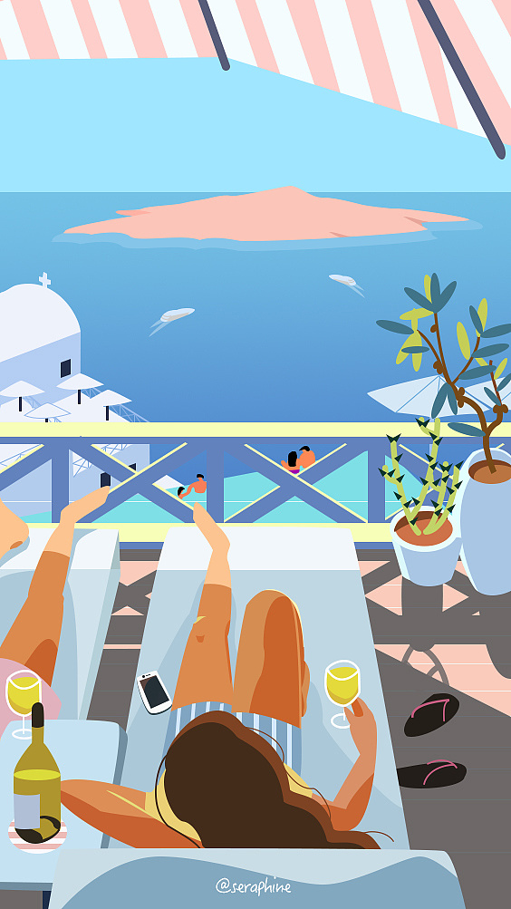 夏天海边矢量插画