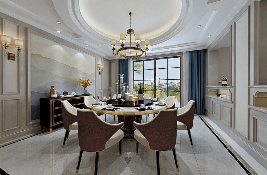 南川中海黎香湖别墅装修|美式轻奢独栋别墅设计效果图