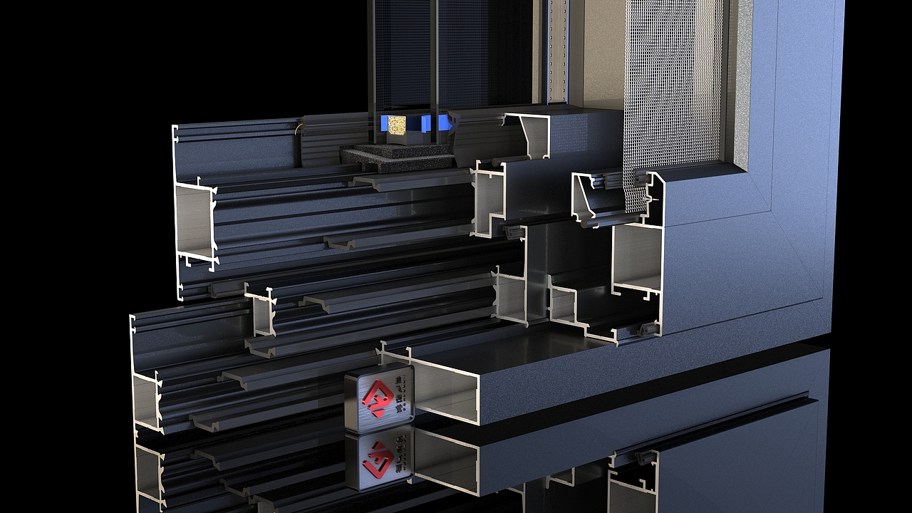 铝合金门窗样角3D渲染图