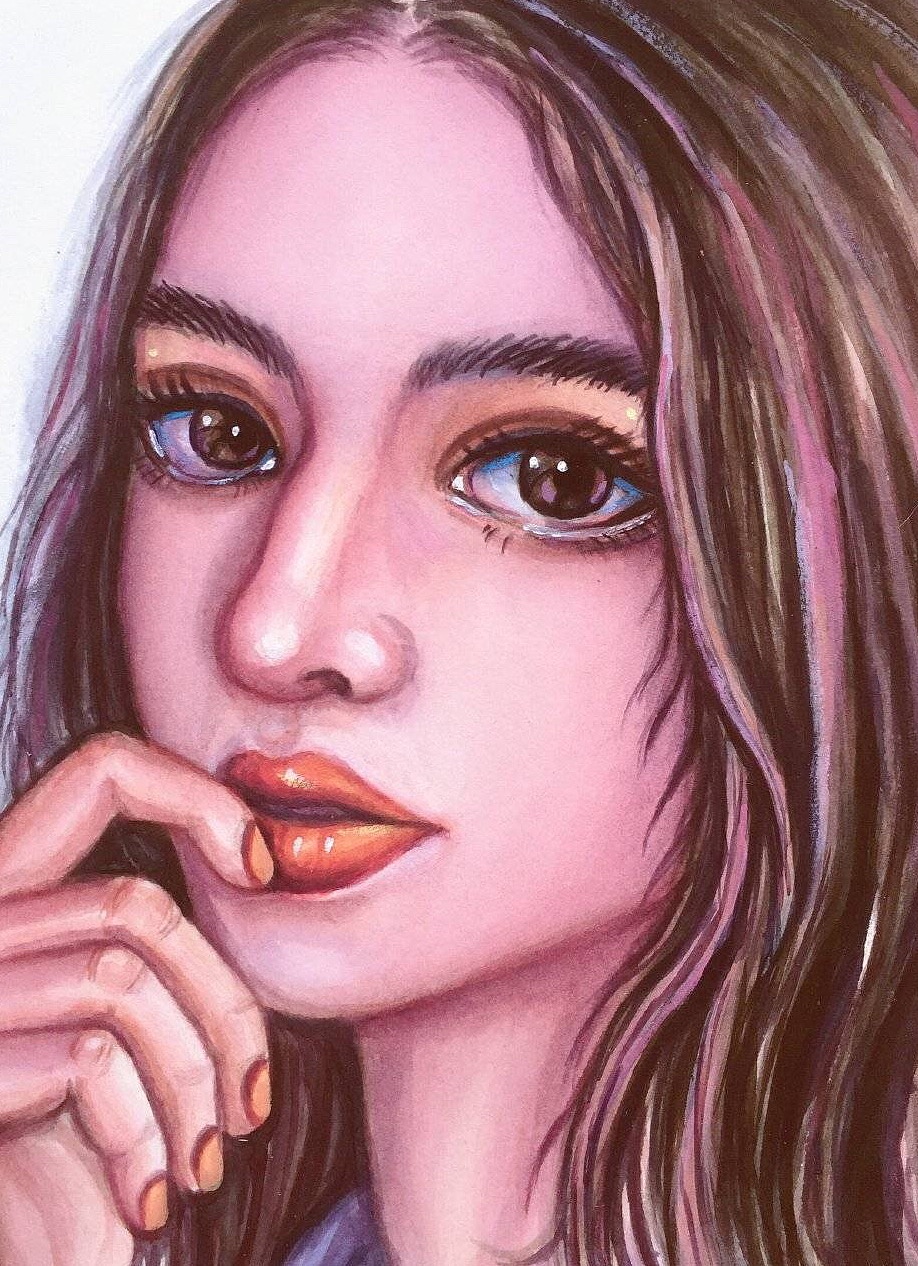 水彩手绘:大眼女孩