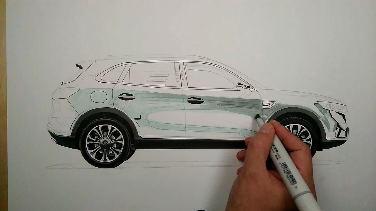 马克笔手绘红旗hs5