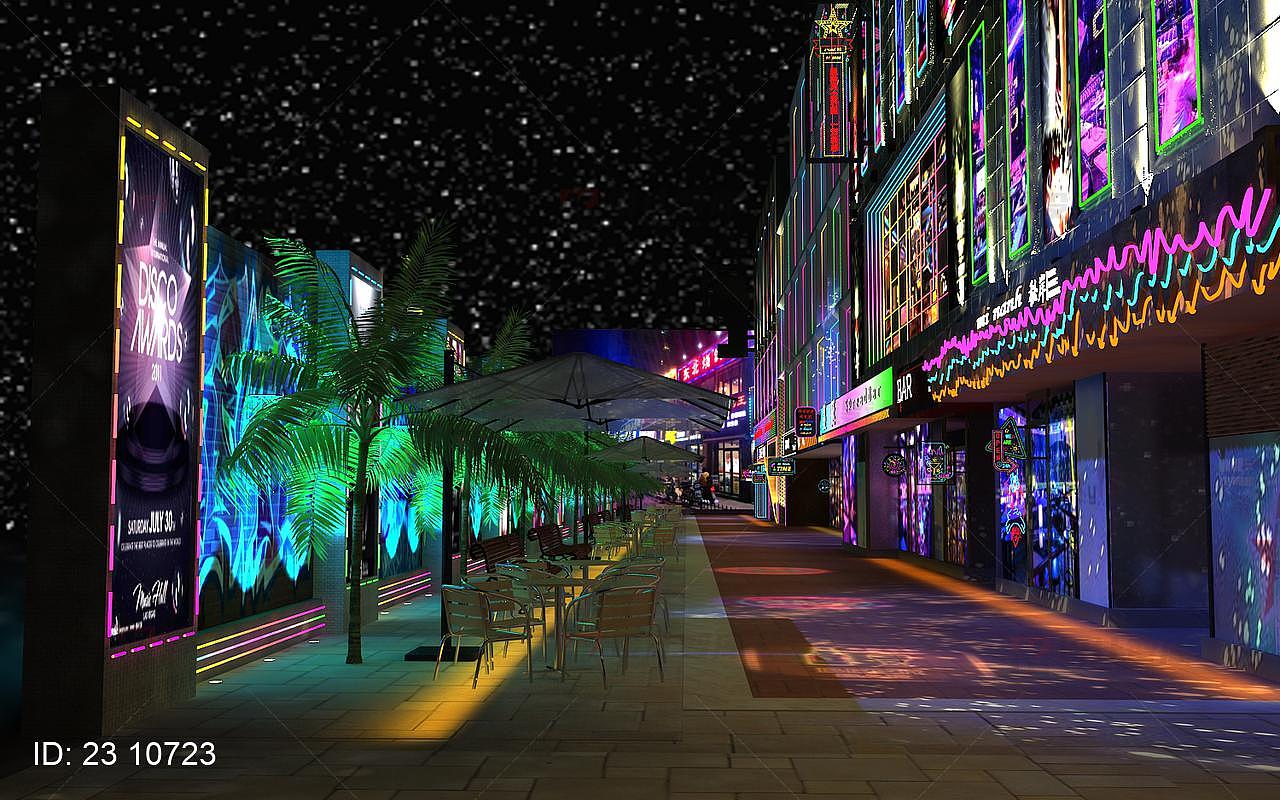 街道装饰霓虹灯一条酒吧街