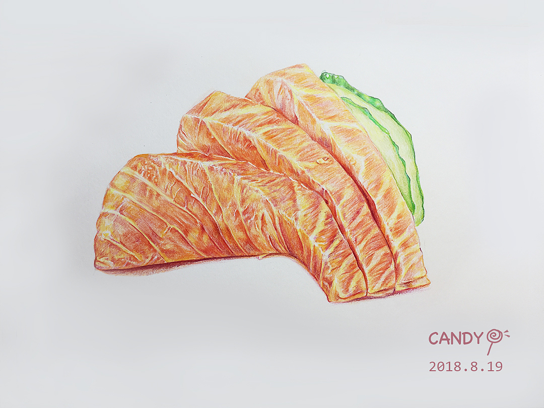 彩铅画《三文鱼》