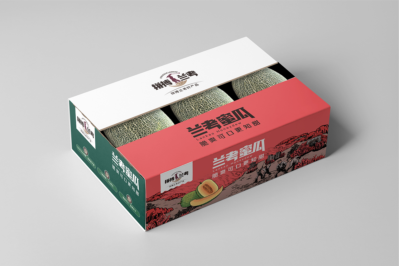 兰考红薯哈密瓜插画产品包装版画风格红色文化