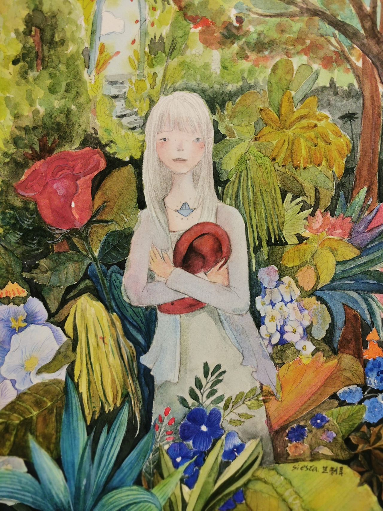 芒刺耳与红果在花园里。