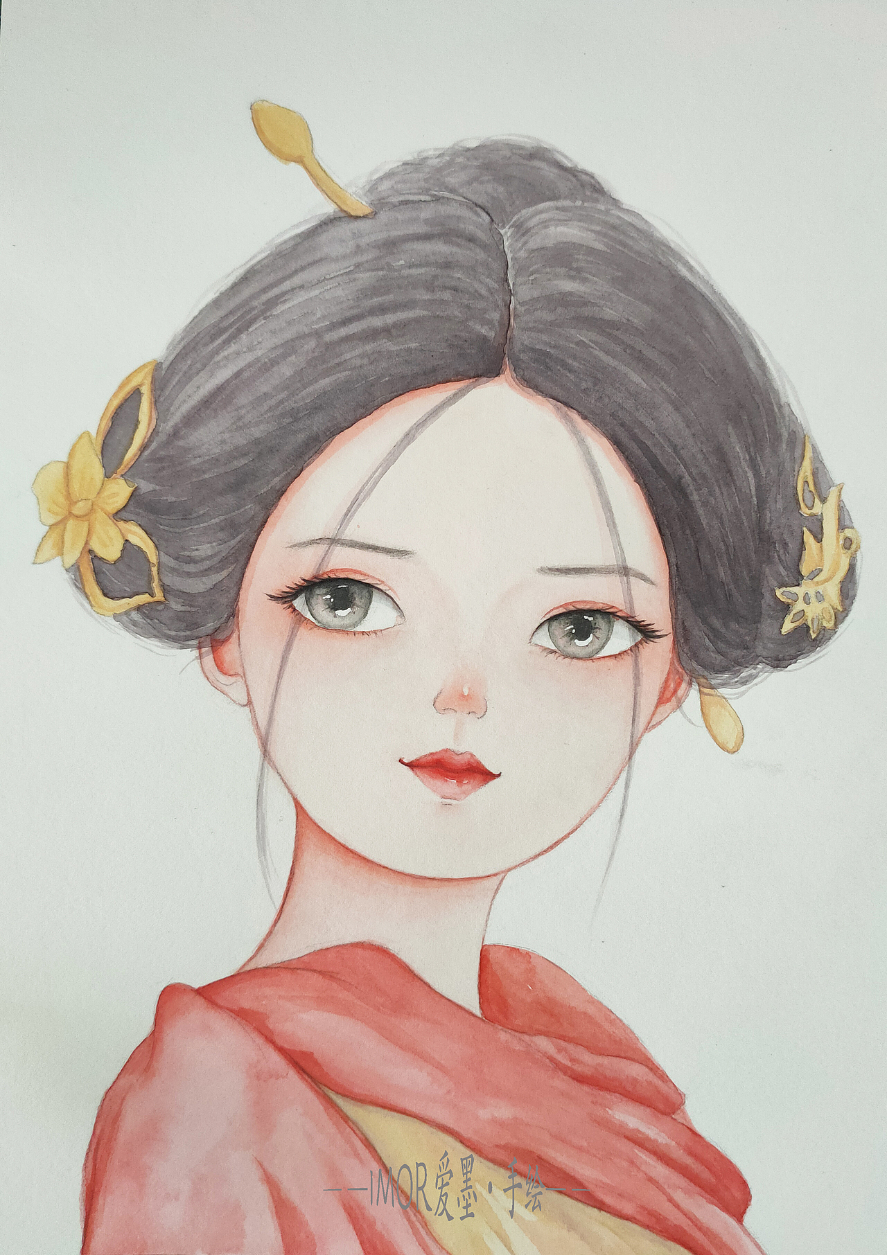 传闻中的陈芊芊红衣造型古风水彩