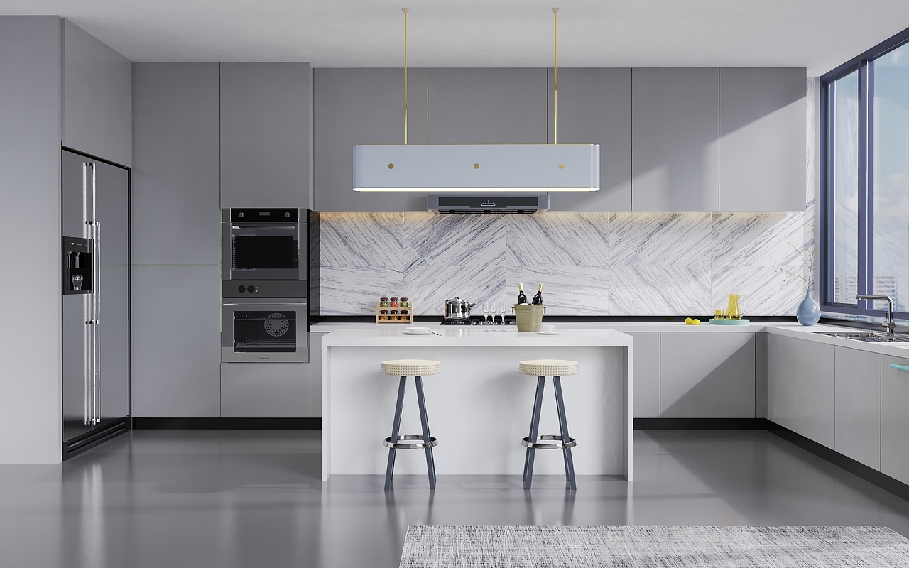 现代厨房keyshot渲染源文件小场景素材