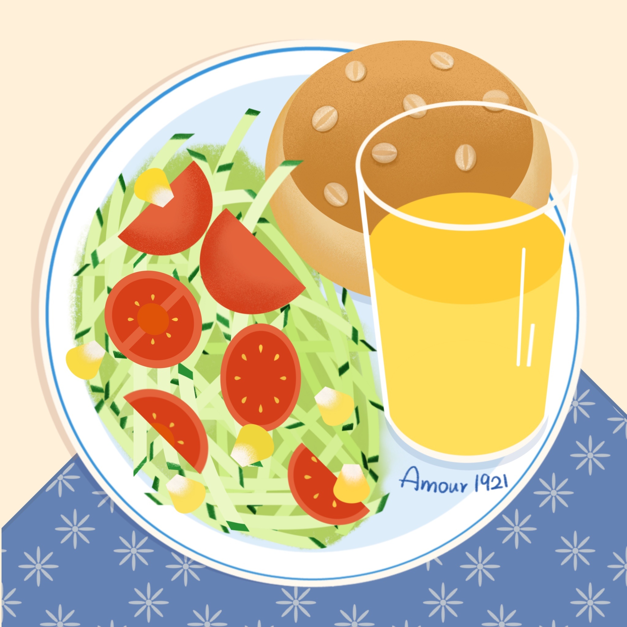 家庭早餐场景卡通手绘插画设计素材 Breakfast with Family – Vector illustration – 设计小咖