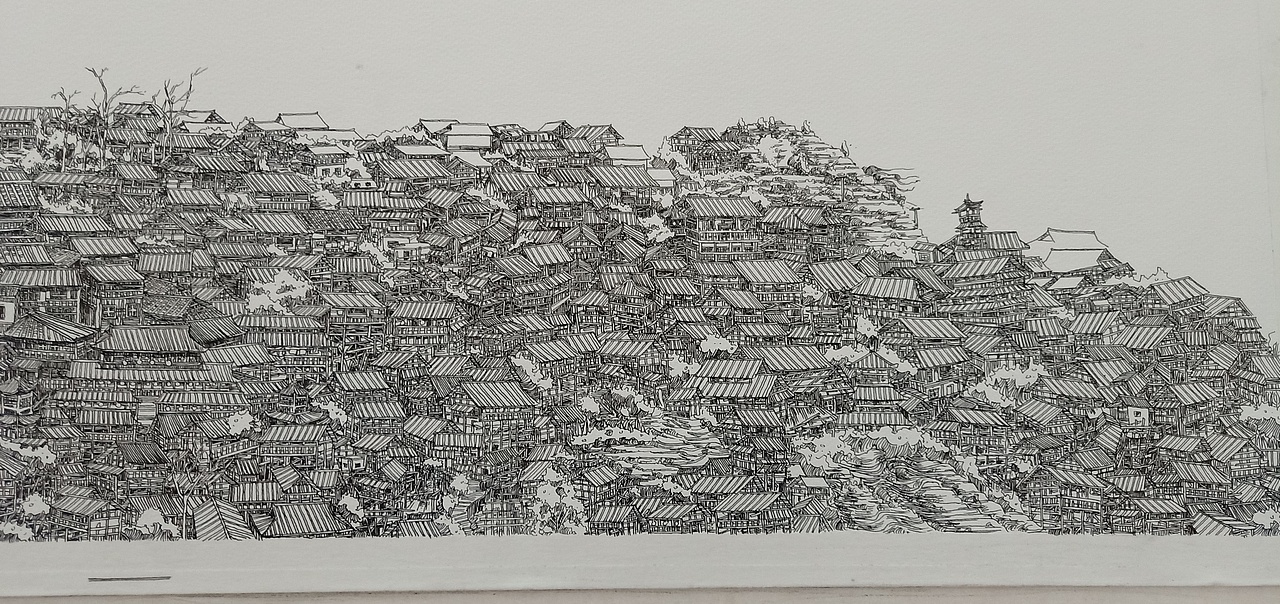 范炯钢笔画手绘表现《千户苗寨》