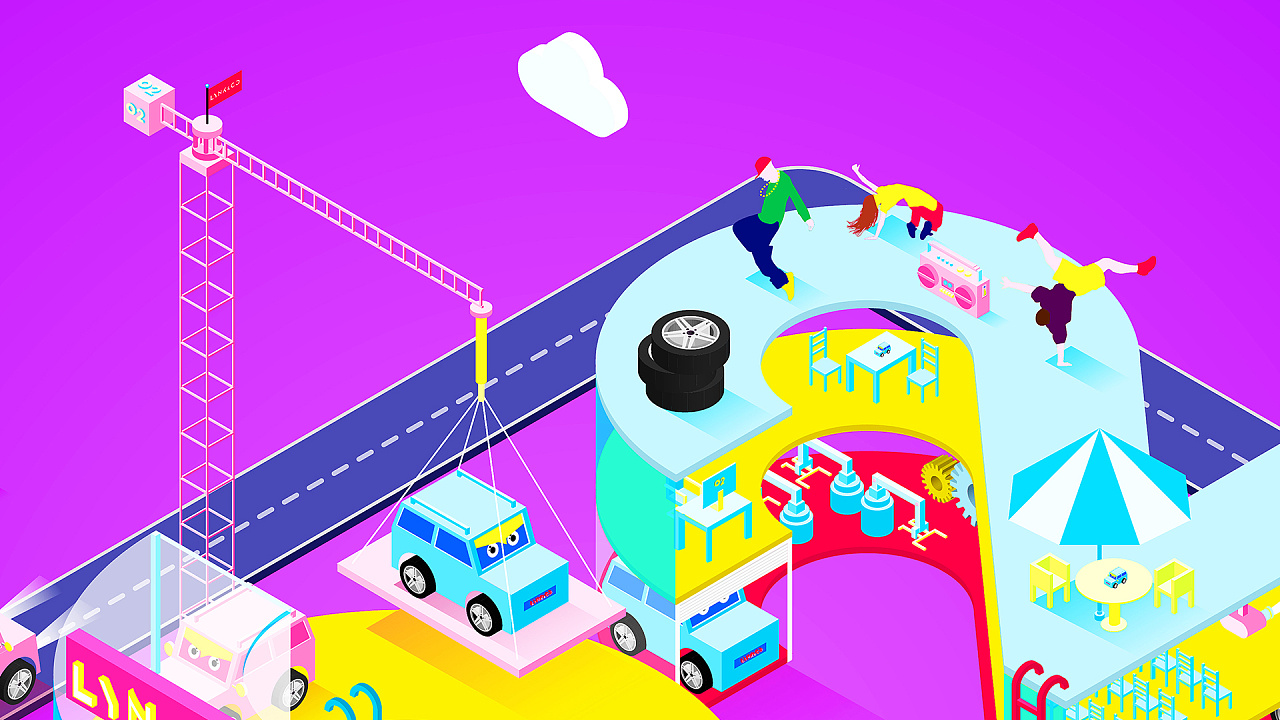 领克02车机内置2.5d风格插画壁纸设计