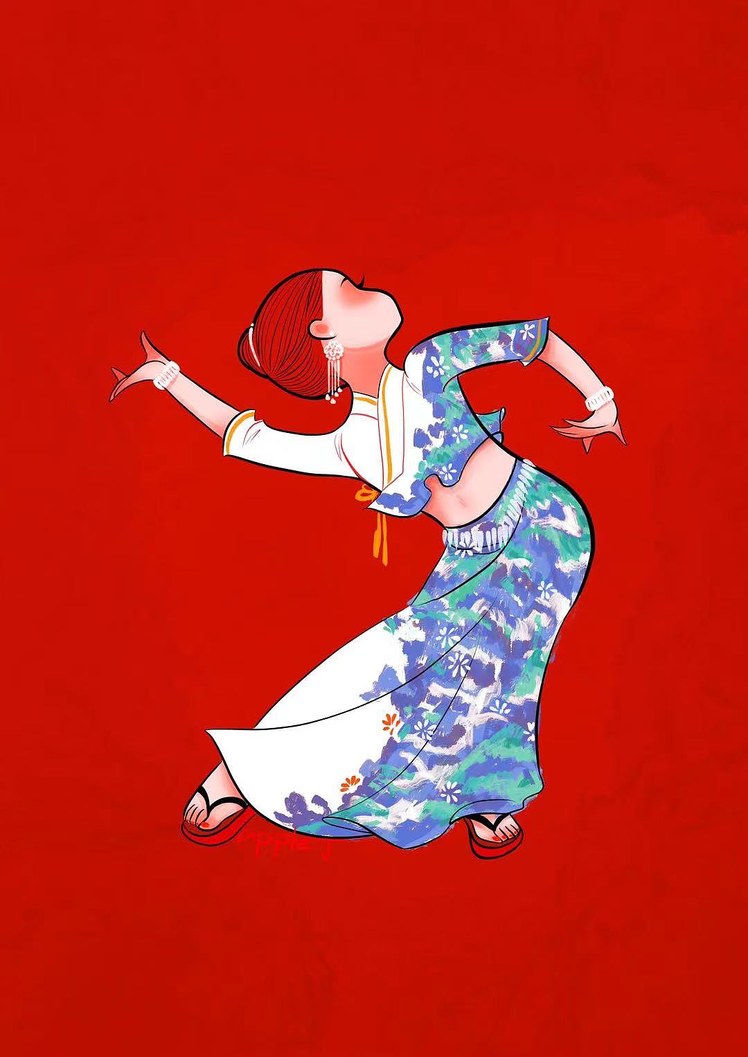 apple丁原创插画/民族舞&虎