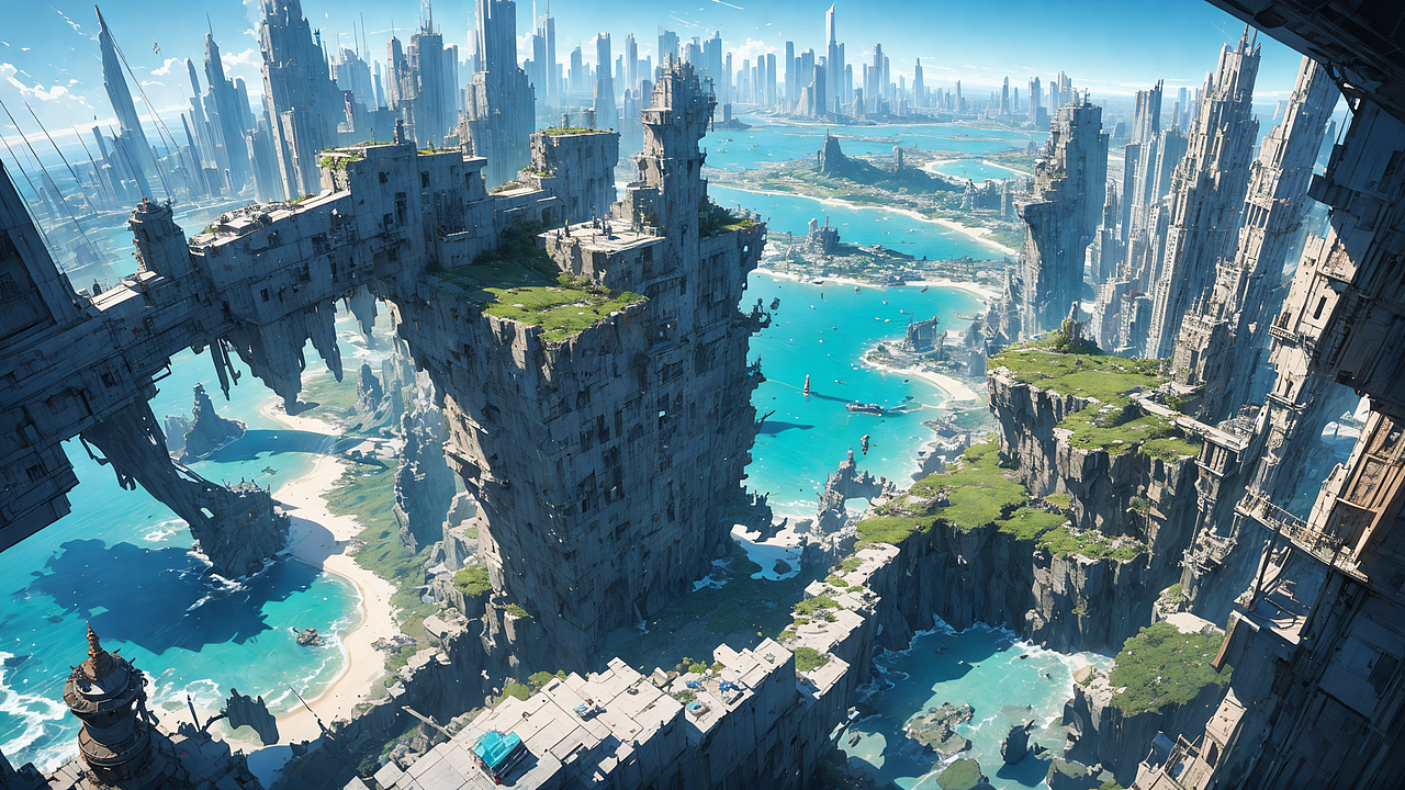 AI绘画-海洋城镇