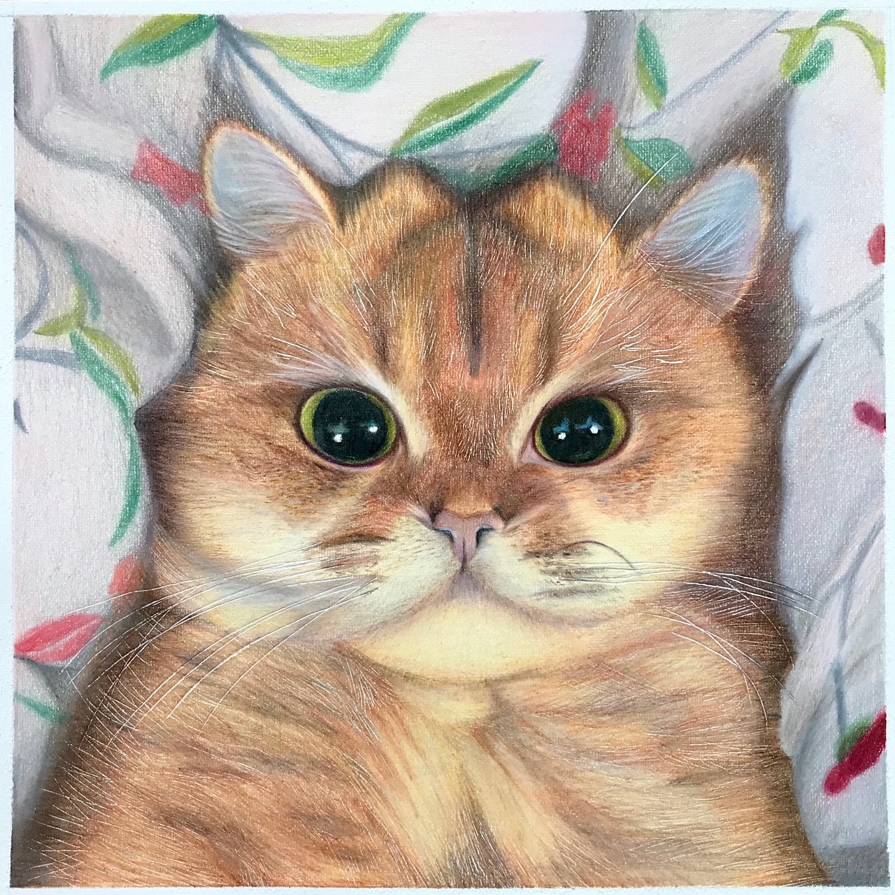 彩铅|被窝里有一只橘猫|纯艺术|绘画|薯条蘸冰激凌7 - 原创作品