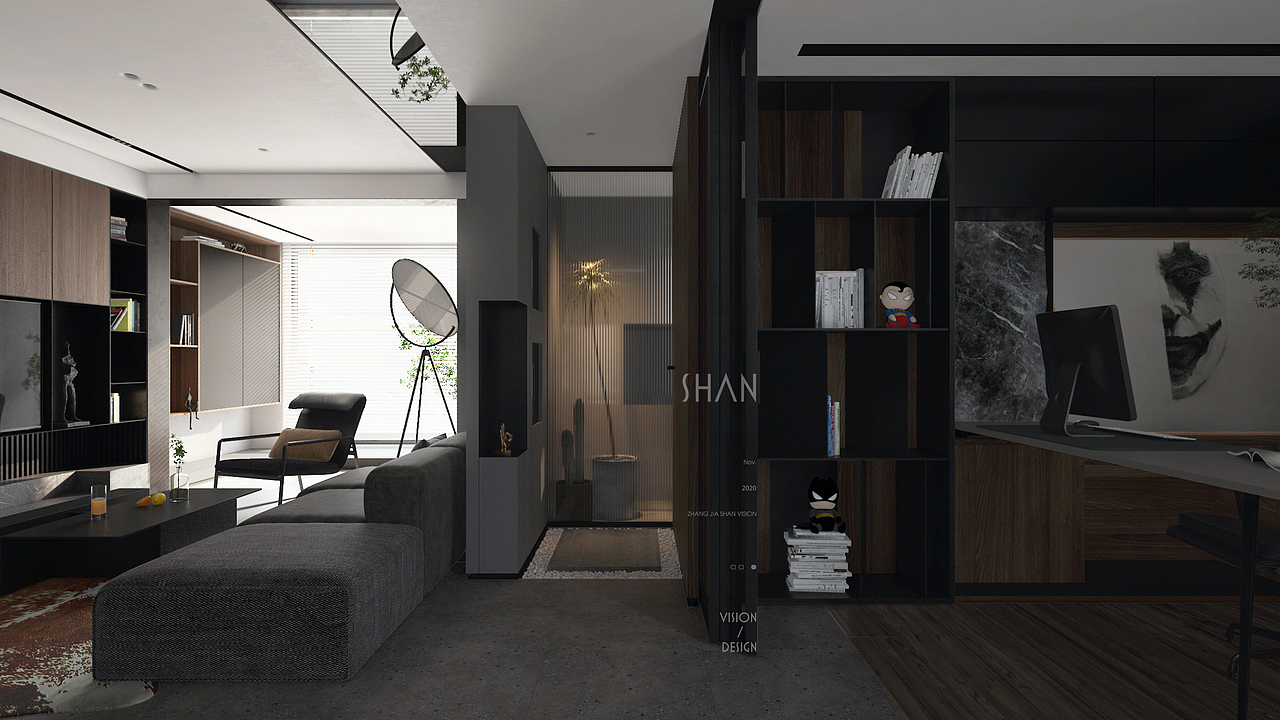 SHAN丨暗调系单身住宅设计及效果表现（图ZMjM0NjUwOTQ0） - 家装设计 - 站酷设计师聿亘丨SHAN原创素材 - 站酷ZCOOL