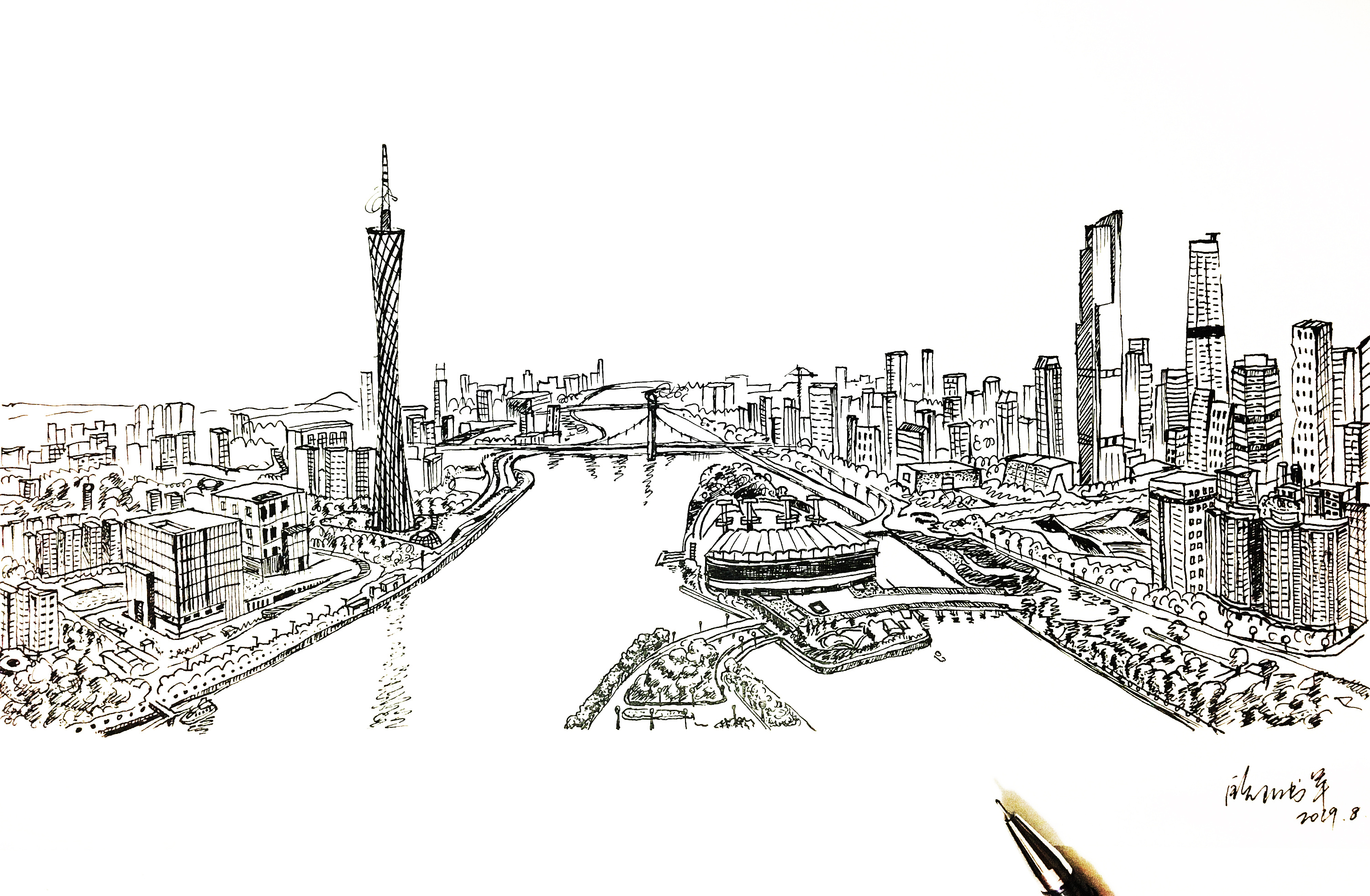 广州现代建筑简笔画图片