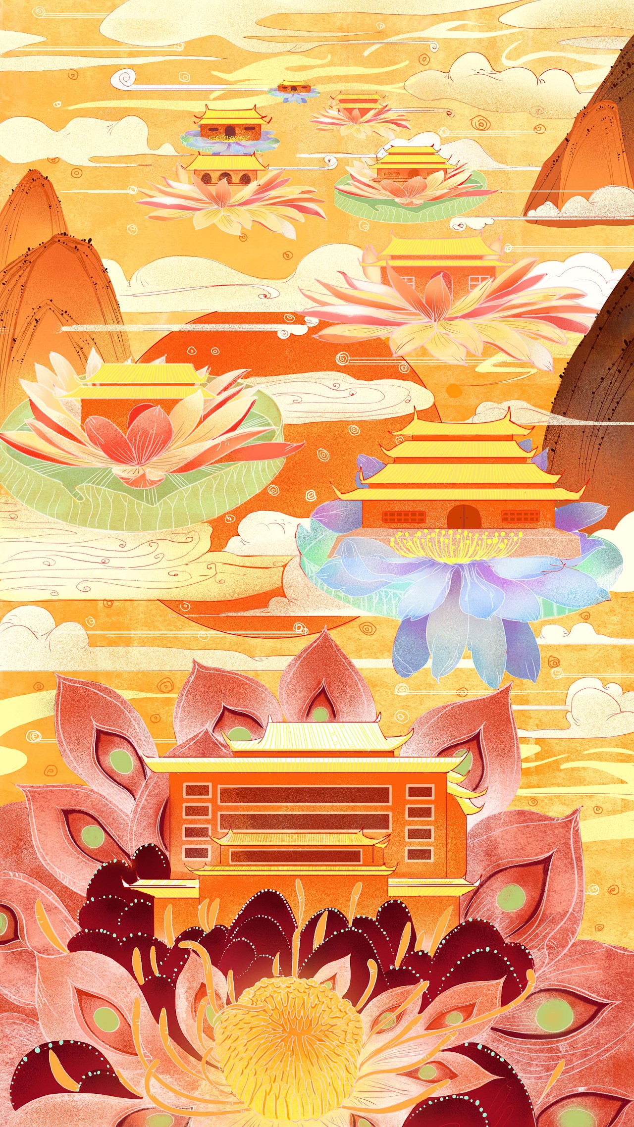 五台山静音寺h5佛系插画