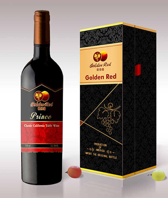 美国Golden Red葡萄酒包装设计、上海酒盒包装设计、葡萄酒标设计、葡萄酒包装盒设计公司