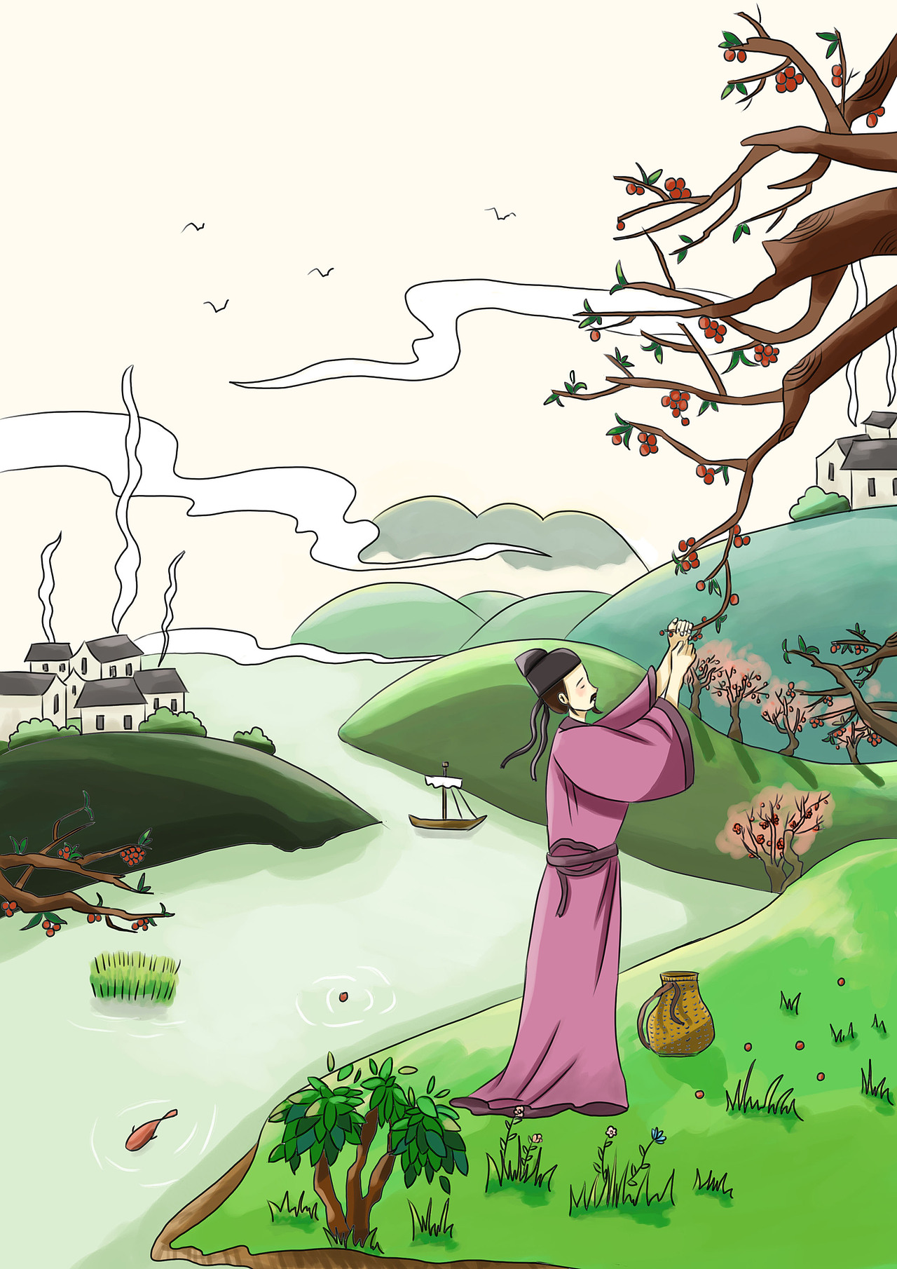 相思—王维 儿童插画 古诗词插画