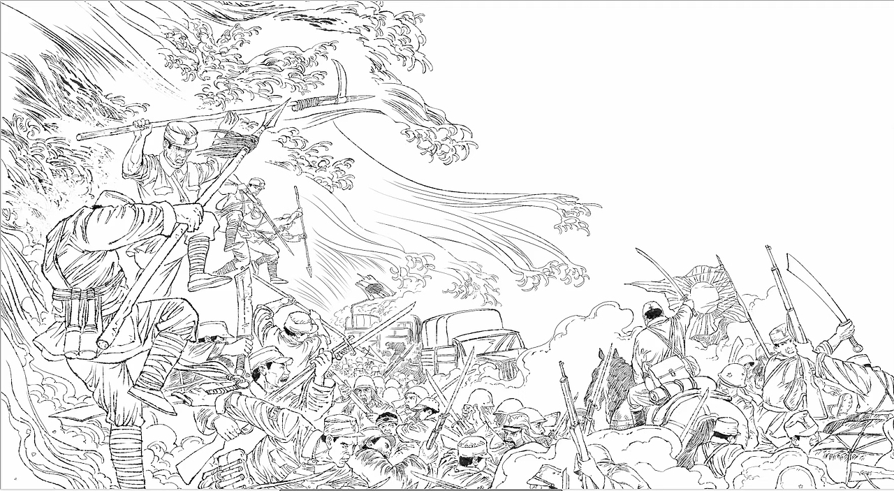 老连环画 写实漫画 人物场景速写素描 党建插画 抗战