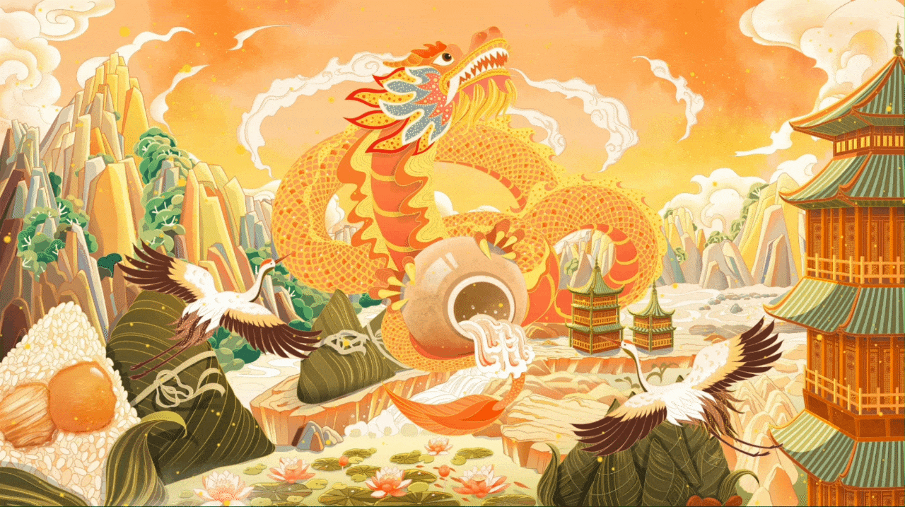 端午插画|舞龙抱酒（图ZMzAyNjg3Mzg4） - 商业插画 - 站酷设计师九鱼LY原创素材 - 站酷ZCOOL