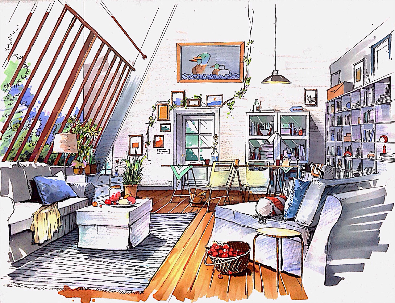 在大二期间画的些手绘室内效果图|空间|室内设计|橙明 - 原创作品 - 站酷 (ZCOOL)