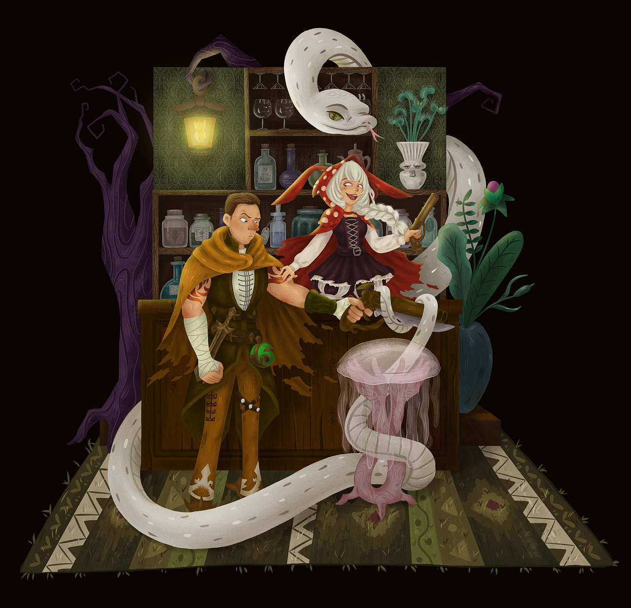 插画 黑暗童话 猎人 小红帽 酒吧|插画|创作习作|喵八万 - 原创作品