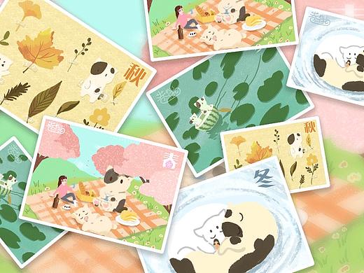 插画｜绘本风小猫陪伴的四季