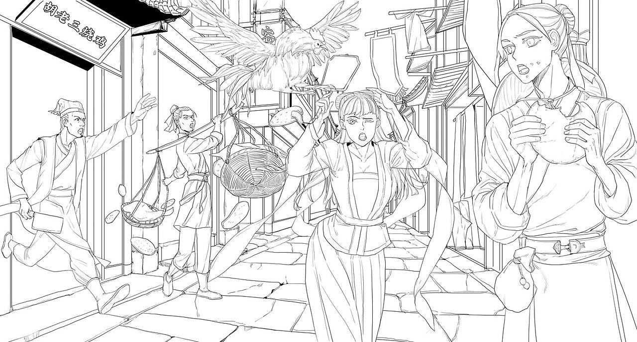 古风插画闹市插画与创作过程